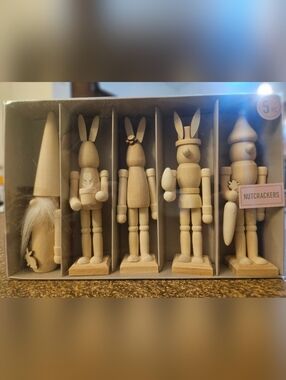 Natural Wood Holiday Figurine Nutcracker & Bunny Set - Neutral